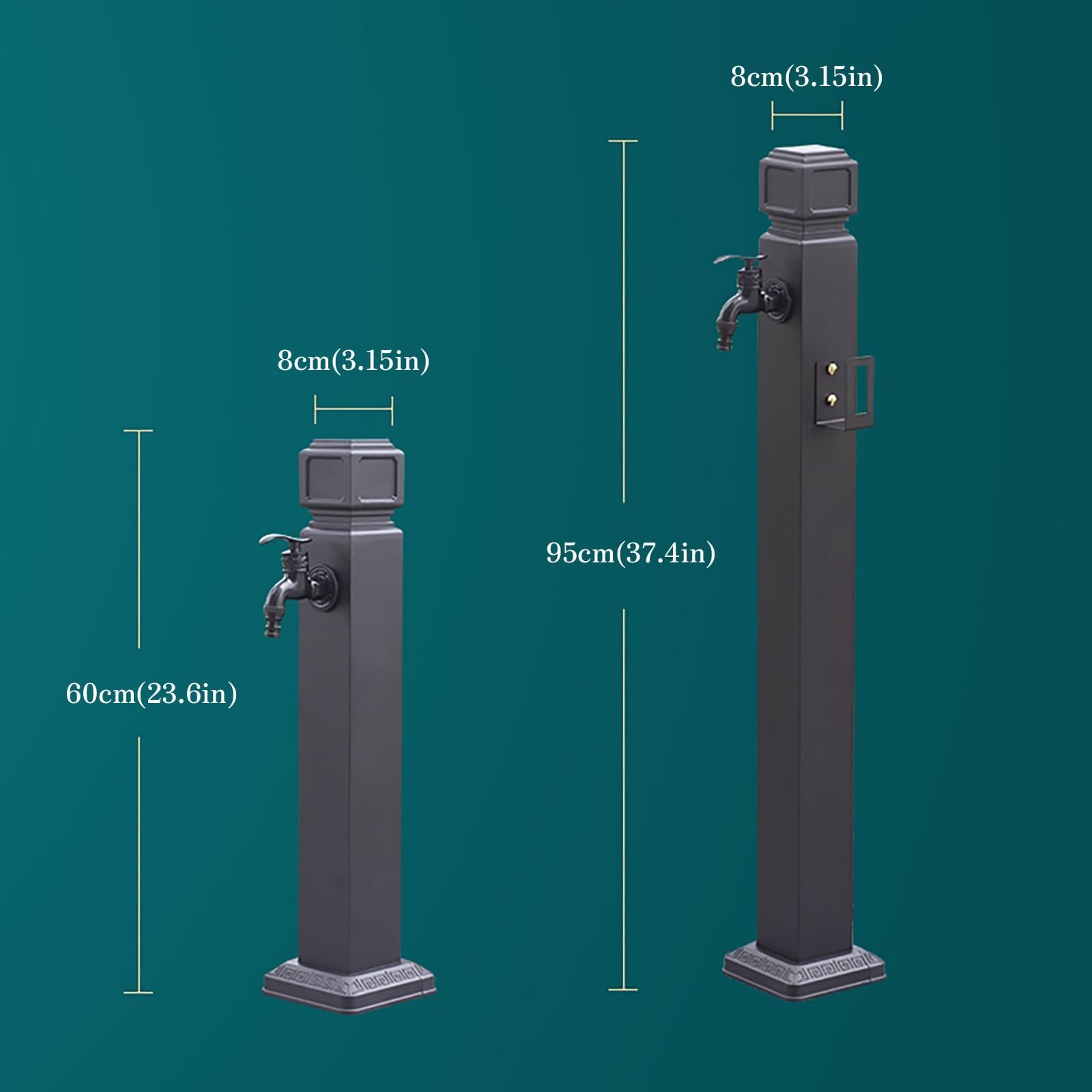 Generico Fontana da Esterno in Acciaio Inox con Doppio Rubinetto a beccuccio, Colonna d'Acqua Verticale da Giardino di 95 cm, Impermeabile e Resistente ai Raggi solari, Facile da Montare PE