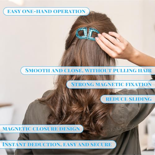 Image of 2 Pcs Hair Clutchers for Women, Magnetic Hair Clip, 2-in-1 Section Clips for Hair Styling, Daily Use and Professional Salon Clutcher Hair Accessories, Black Brown Print Hair Claw Clips (Orange Leopard Print and Blue Leopard Print)