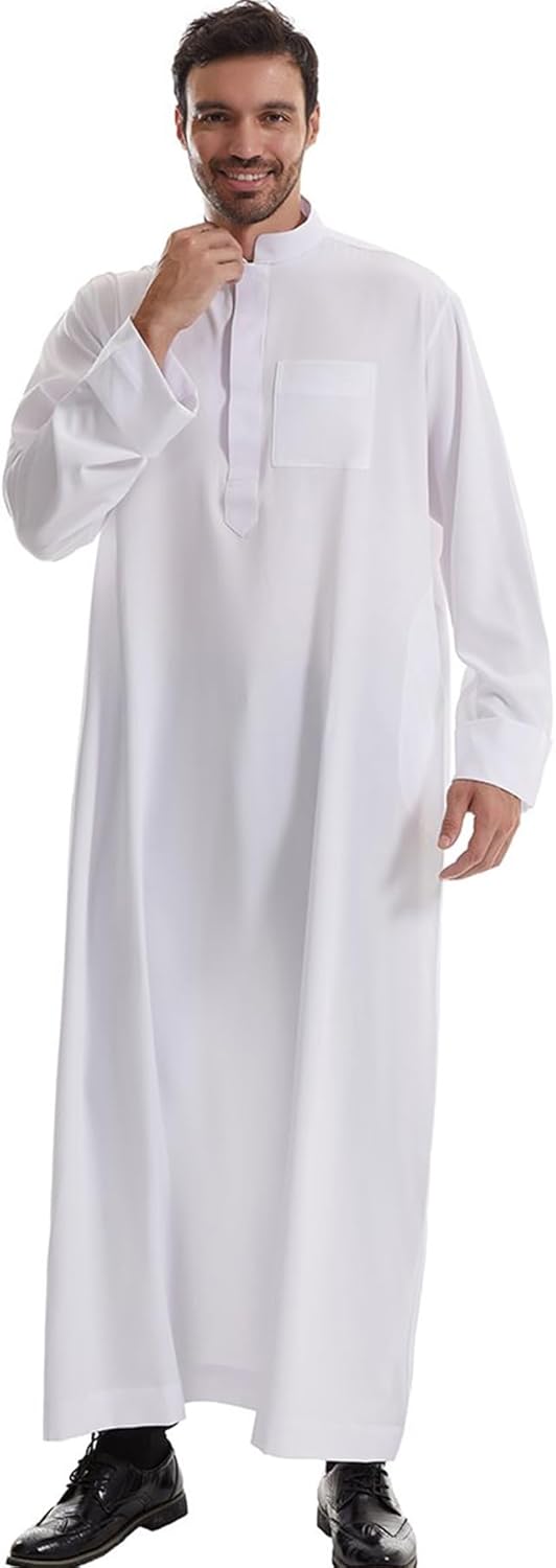 Men's Muslim Clothes Durable Kaftan Robe Dubai Long Gown Ethnic Clothes,1pc Soft Robe
