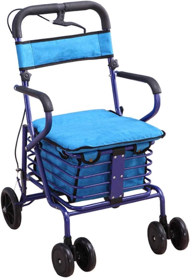 Ayudas de movilidad con ruedas plegables, andador, carrito de compras plegable para ancianos, carrito de acero al carbono de gran capacidad con asiento, andador para caminar de pesca para hombre mayor