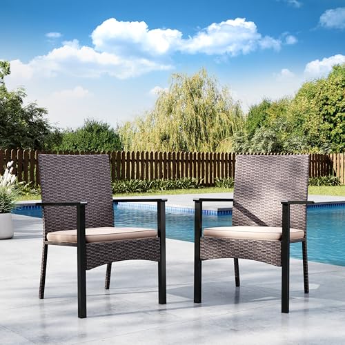 Image of MFSTUDIO Outdoor Wicker Dining Chairs, Patio Chair Set, Rattan Outdoor Chairs Set of 2, All-Weather Patio Furniture Dining Chair with Removable Cushions, Backyard, Porch