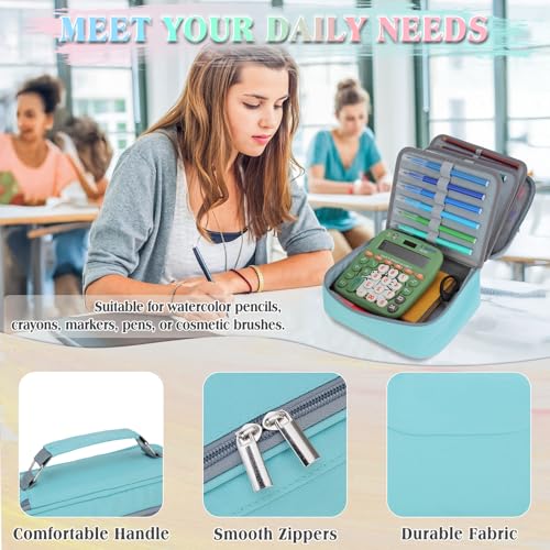 Image of VX VONXURY Large Pencil Case, 54-Slot Colored Pen Pouch 2 Removable Sleeves | Cute Zipper Pencil Bag Organizer, Top Handle, Front Zip Pocket, Durable Fabric for Art Supplies Markers School Travel College
