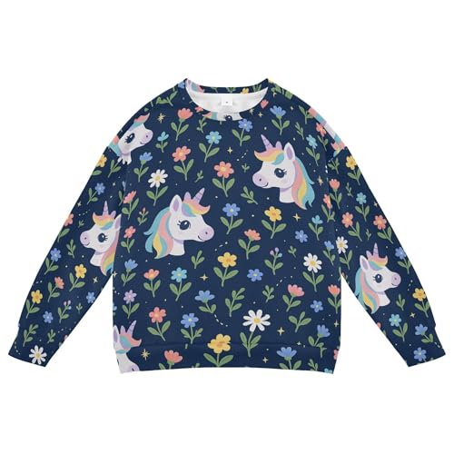 JUNZAN unicorns Faces Flowers Navy Blue Kids Boys Hooded Sweatshirt Fleece Kids Pullover Hoodie Sports 4T