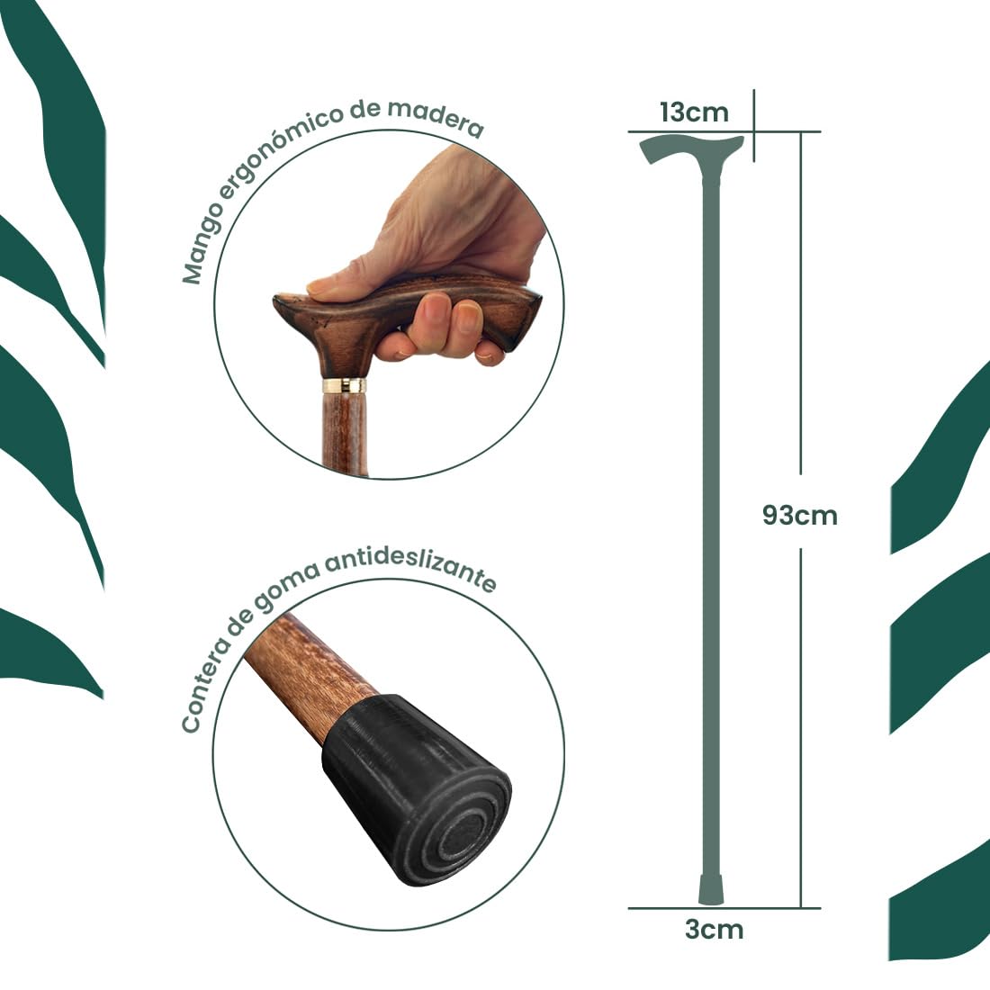 Flexor Bastón clásico de Madera de Haya, Ligero y cómodo, Resistente y Elegante, Ideal para Caminar, Caoba, puño de Madera de Haya, 92 cm
