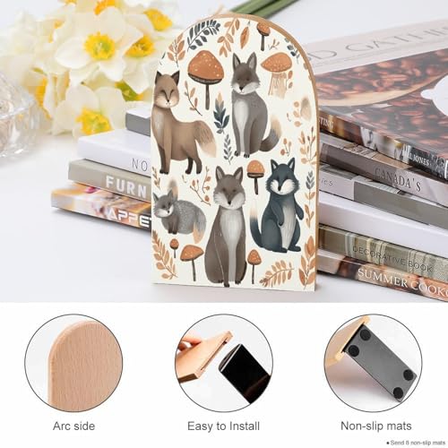 Sujetalibros de madera resistente con diseño moderno de mapache decorativo para estantes 5