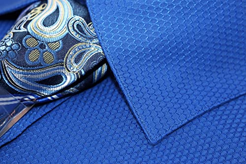 C. Allen Men's Solid Micro Pattern Regular Fit Dress Shirts with Tie Hanky Cufflinks French Cuffs Combo4