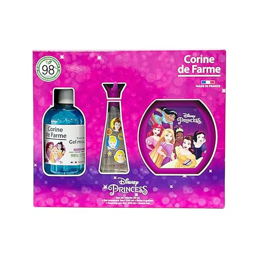 Corine de Farme - Coffret Princesses avec Eau de Toilette 30ml, Bain Moussant 300ml et Boîte à Goûter - Cadeau pour Fille - Parfum pour Enfant Senteur...