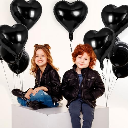 Image of 30 Pcs Black Heart Balloons, 3 Sizes Heart Foil Balloon, Valentine Day Party Decorations, Love Balloon Valentine Balloons for Birthday Party Wedding Baby Shower