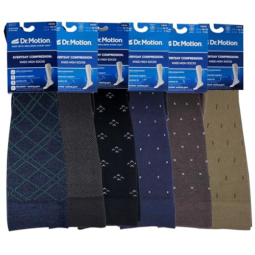 Image of Dr. Motion Men's Knee High Compression Socks 8-15 mmHg ( 6 Pairs Pack )