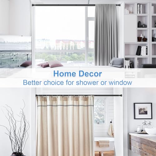 Image of Shower Curtain Rod 45-77 Inch Black Shower Tension Rod Adjustable Curtain Rod No Drilling Tension Curtain Shower Rods for Bathroom Windows