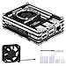 GeeekPi akrylowa obudowa do Raspberry Pi 4 Model B, Raspberry Pi 4B obudowa z wentylatorem 40 x 40 x 10 mm i 4 szt. radiatory do Raspberry Pi 4 Model B (tylko dla Pi 4) (czarny i przezroczysty)