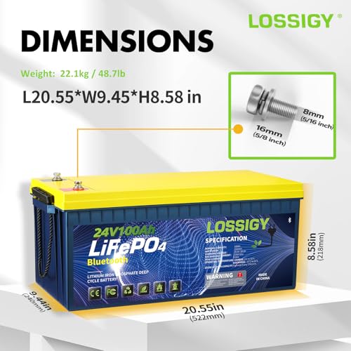 image for LOSSIGY 24V 100AH Trolling Motor LiFePO4 Battery with 24 Volt 15A Lith