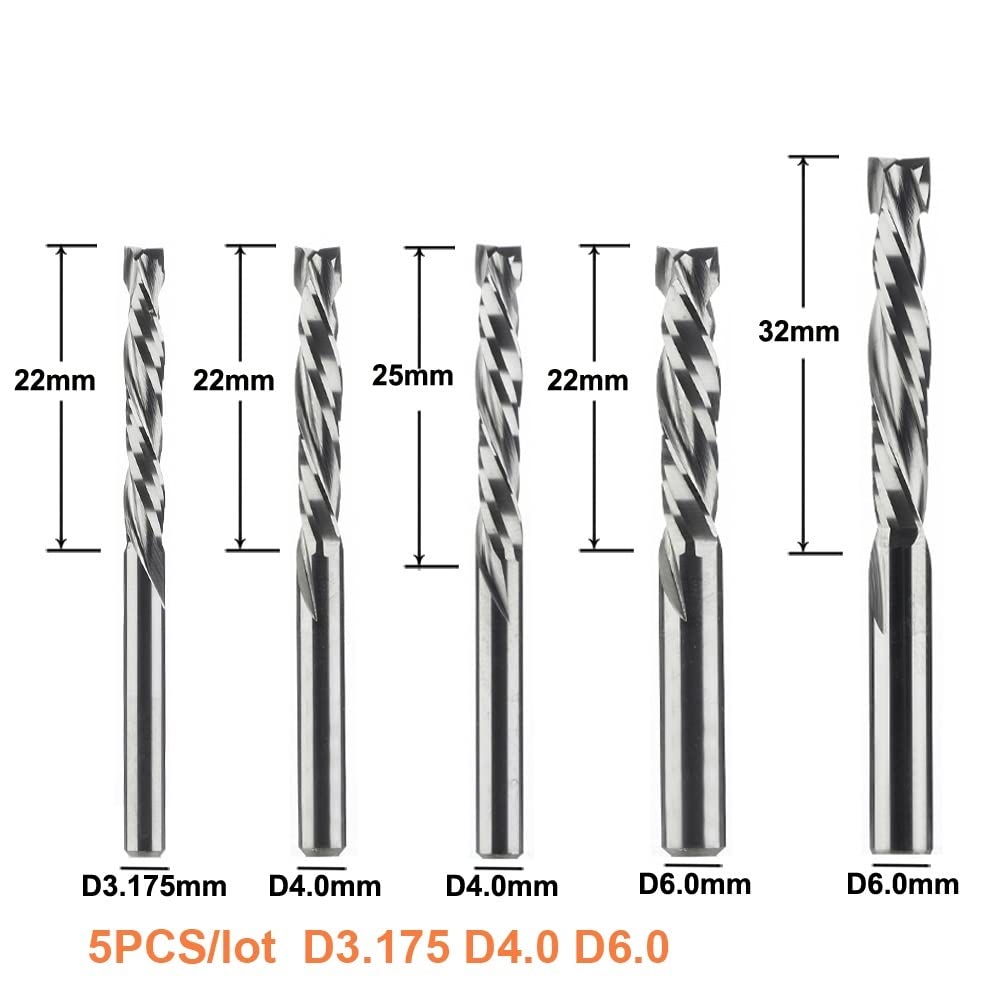 5pc Fresa for La Lavorazione del Legno Up Down Cut 2 Flauti Spirale in Metallo Duro Punta Router di CNC Compressione for Utensile for
