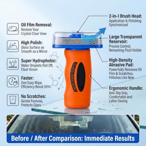 2026 New Q4 Glass Guard, Q4 Glass Guard Windshield Cleaner 2.0, Handle Oil Film Remover Lotion, Automotive Oil Film Cleaning Brush, Car Windshield & Window Cleaner Tool for Improve Clarity (1) - 4