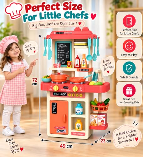 Image of Kids Kitchen Playset with Steam & Running Water, 42 Pcs (Pink)