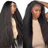 13x6 Kinky Straight Human Hair Wig 180% Density HD Transparent Glueless Lace Front Wigs Human Hair Pre Plucked with Baby Hair Natural Hairline Yaki Straight Human Hair Wigs For Black Women 20inch