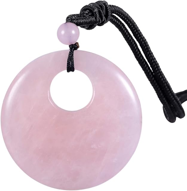 Nupuyai Lucky Coin Pendant Necklace for Women Men, Healing Crystal Stone Donut Pendant with Adjustable Cord 70cm
