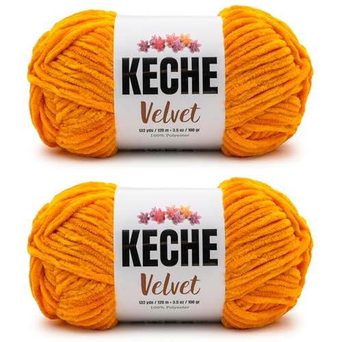 Image of Keche Velvet Yarn for Crocheting, Soft Chenille Bulky Baby Blanket Amigurumi Yarn 2x100 gr (2x132 yds) (2 Skeins) Mustard