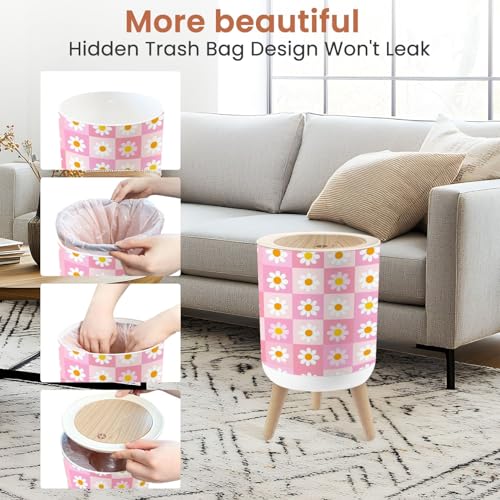 Caneca de basura pequeña con tapa diseño retro rosa miniatura 4