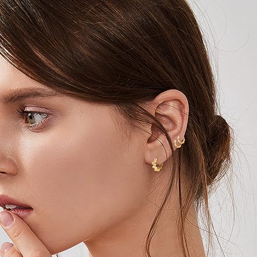 6 Pairs Gold Hoop Earrings Set for Women, 14K Gold Plated Small Huggie Hoops Earrings Hypoallergenic, Lightweight Tiny Cartilage Piercings Earrings Jewelry for Women Gifts.4