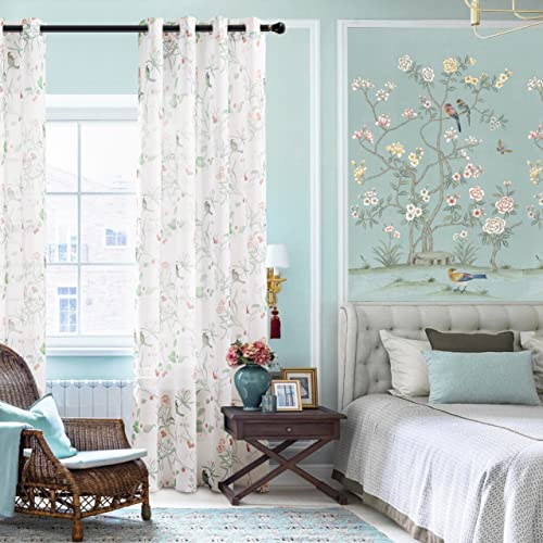 Image of XTMYI See Through Sheer Curtains 63 Inch Length, White Floral Pattern Panel for Living Room Bedroom, 2 Panel Set