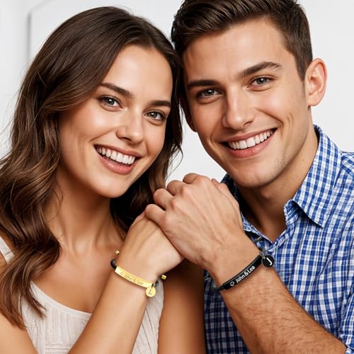 Custom Bracelets with Names, Personalized Bracelets for Women, Custom Engraved Bracelet for Men Customized Adjustable Handmade Bracelets Personalized Valentines Day Gifts for Her Couple2