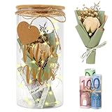 Hochzeitsgeschenke für Brautpaar, Mr&Mrs Flaschenlicht Hochzeit LED, Geldgeschenk Hochzeit Verpackung mit Trockenblumen, Lichterkette, Hochzeitsgeschenk Geld Spardose Sparschwein Hochzeit