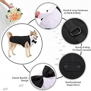 Tuxedo & Bandana Set, 2 Pack Pet Costume: Puppy Formal Party Suit - Dog Clothes for Small, Medium & Large Dogs - Prince Bow Tie Shirt - Wedding Attire for Golden Retriever & Samoyed (S) Tuxedo Bandana Set 2 Pack Pet Costume Puppy Formal Party Suit Dog Clothes for Small Medium Large Dogs Prince Bow Tie Shirt Wedding Attire for Golden Retriever Samoyed S