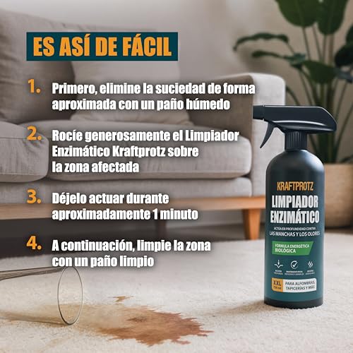 Limpiador enzimático 750 ml – KRAFTPROTZ Limpiador biológico para Manchas y olores – Limpieza Profunda y cuidadosa – Ideal para alfombras, tapicerías, colchones, Textiles, Coche y hogar - imagen 7
