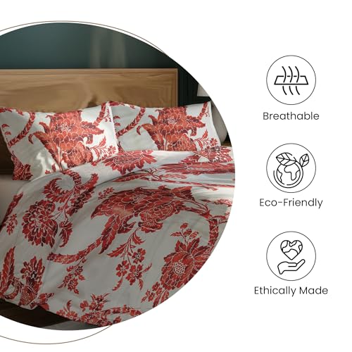 Image of LANE LINEN 210TC Cotton Bedsheet Set Super King - Pack of 2 (6-Piece) | 2 Bedsheets & 4 Pillow Covers | Soft, Breathable, Digital Print - Floral Red & Abstract Blue