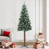 sephironlbb Albero di Natale sottile con vero legno di pino e neve, 210 cm, 465 rami, 45 pigne, supporto in acciaio verniciato a polvere, realistico, per soggiorno e decorazione dell'Avvento