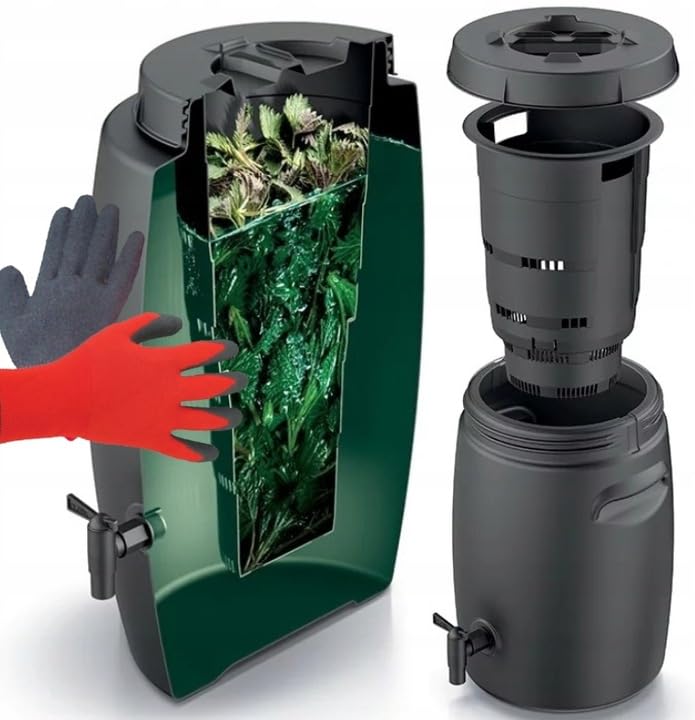 FEINZ - Fass Komposter - Weithalsfass für Flüssigdünger – Fass mit Deckel zur natürlichen Fermentation jauche – Kunststoff 25L mit Belüftung Flüssigkomposter mit Hahn für Balkon & Garten