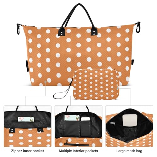Polka Dots Orange White Travel Duffel Bag, Shoulder Weekender Overnight Bags - Large Gym Bag with Wet Pocket2