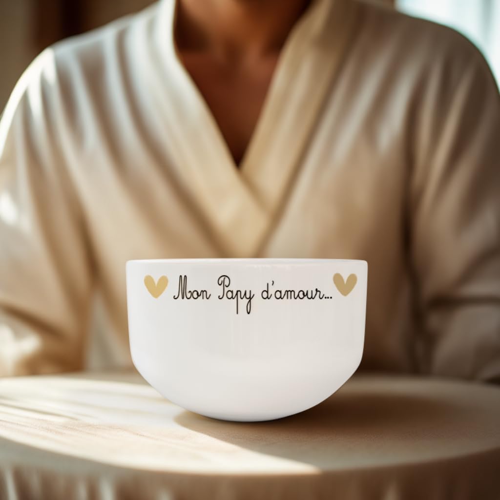 Bol Blanc Personnalisé - "Mon Papy d'Amour" - Cadeau Grand-Père - Bol à Soupe, Céréales, Café ou Chocolat - Idée Cadeau Originale