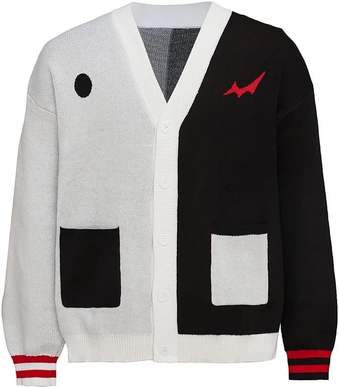 iSHOWcos Black White Cardigan Sweater Unisex Knitted Jacket Warm Coat for Halloween