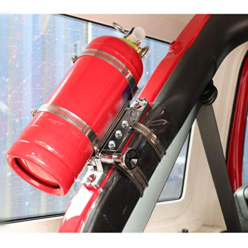 (1 Year Warranty) Chrome Quick Release Adjustable Fire Extinguisher Mount Compatible with Jeep Wrangler UTV Polaris RZR Ranger Camper Van with Pillar