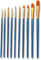 Kit 10 Pincéis de Artesanato e Pintura Tecido Nylon Facial Aquarela Óleo Acrílica e Guache Artista Profissional