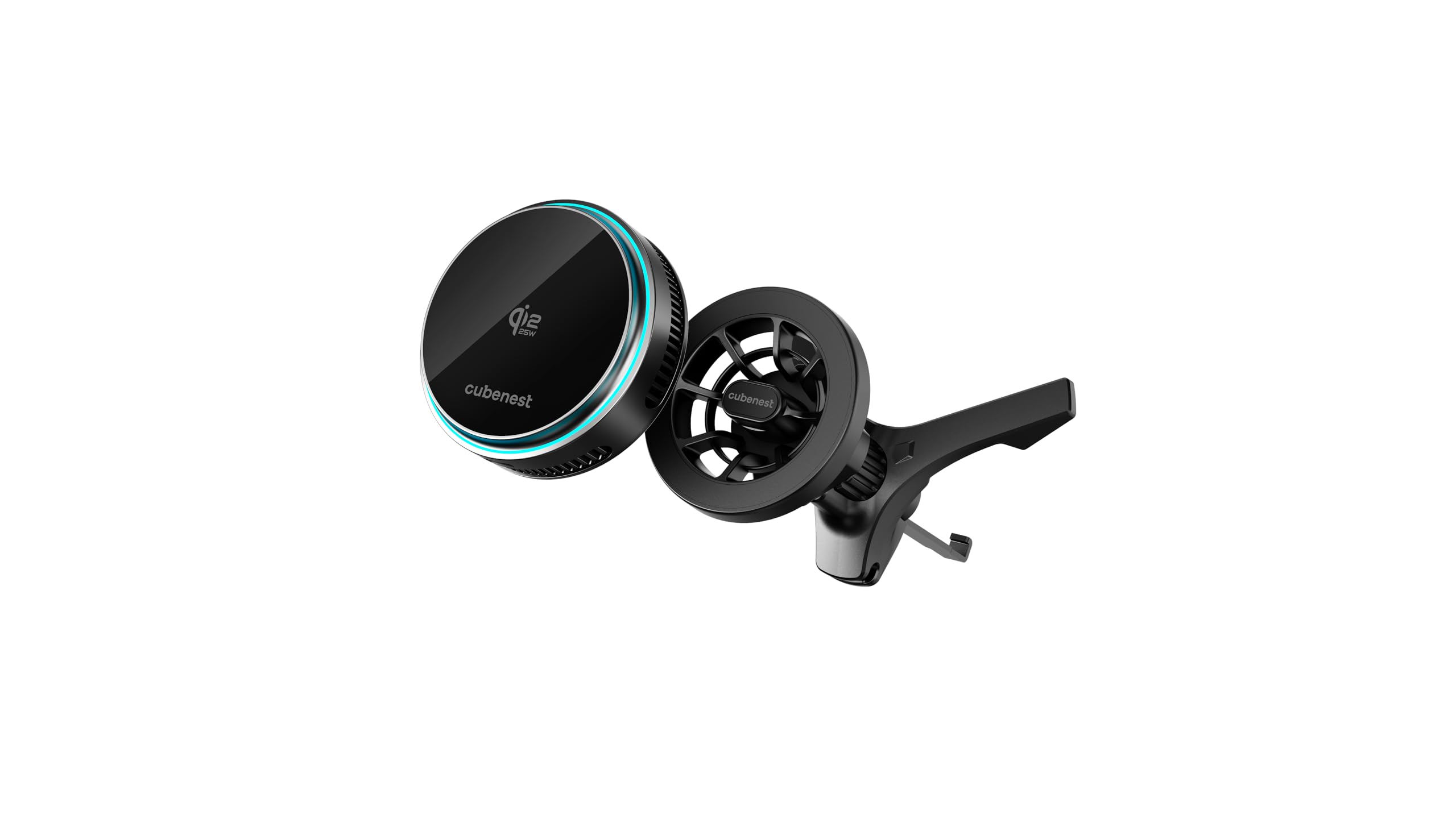 Cubenest SQ1C2 Qi2.2 kabelloses Auto-Ladegerät mit magnetischer Halterung, 25W, aktive Kühlung, USB-C, Schwarz