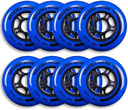 Rollerex VXT500 Inline Skate Wheels (8-Pack) (Various Size & Color Options Available) (Deep Sea Blue, 80mm) -Indoor Outdoor- Intended for Roller Blade Wheel Replacement
