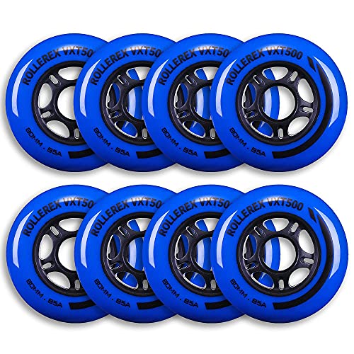 Rollerex Vxt500 Inline Skate Wheels (8-Pack) (Various Size & Color Options Available) (Deep Sea Blue, 80Mm) -Indoor Outdoor- Intended For Roller Blade Wheel Replacement #TOP3