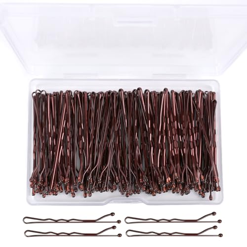 100Pcs Bobby Pins Brown Hair Pins Kit for Women Girls Kids Premium Wavy Brown Bobby Pins Hair Clips with Storage Box Suitable for All Hair Types (2inch)