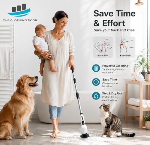 Image of 9 in 1 Electric Spin Scrubber, Rechargeable Cordless Cleaning Brush with 9 Replaceable Brush Heads & Adjustable Handle, Power Scrubber for Bathroom, Kitchen, Floor, Tile & Car Cleaning