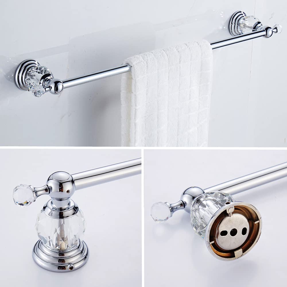 WOLIBEER Kristall-Badezimmer-Zubehör, Chrom, 61 cm, Handtuchstangen-Set, poliertes Messing, Toilettenpapierhalter, Handtuchring, Kleiderhaken, Badezimmer-Hardware, 4 Stück, Wandmontage