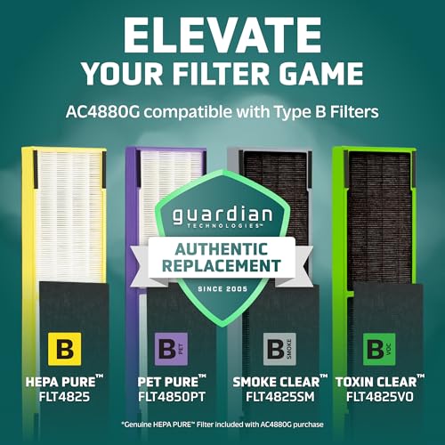 Image of GermGuardian HEPA Indoor Large Room Air Purifier for Home - Pet Dander, Dust, Pollen, Smoke, and Odors in Bedroom, Office, and Kitchen - Air Quality Monitor and UV-C Light Combo - Gray