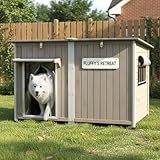 Pawbuilt 55'L Dog House Outdoor Large Breed Extra XL Wooden Dog House with Weatherproof Asphalt Roof, All-Around Iron Frame, Removable Floor, Openable Top Roof, Air Vents Window, Chew-Proof Frame Gray