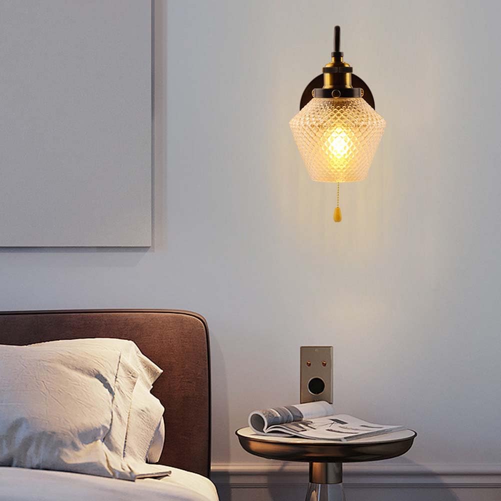 E27 Retro Wandlampe Vintage Wandleuchte Innen Schalter | Industrial mit Glas Lampenschirm Schwarz Metall Wandbeleuchtung Bettleuchte Wand Licht Art Deco für Wohnzimmer Schlafzimmer