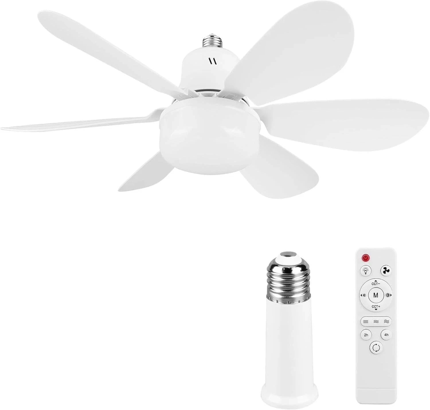 Ceiling Fans with Lights Remote & E27 Holder LED Ceiling Fan Light 2H/4H Timer Dimmable E27 Bulb Fixture Upgrade Your Comfort with Quiet 3 Speed Fan Lights For Bedroom (6 Blade Ceiling Fan)