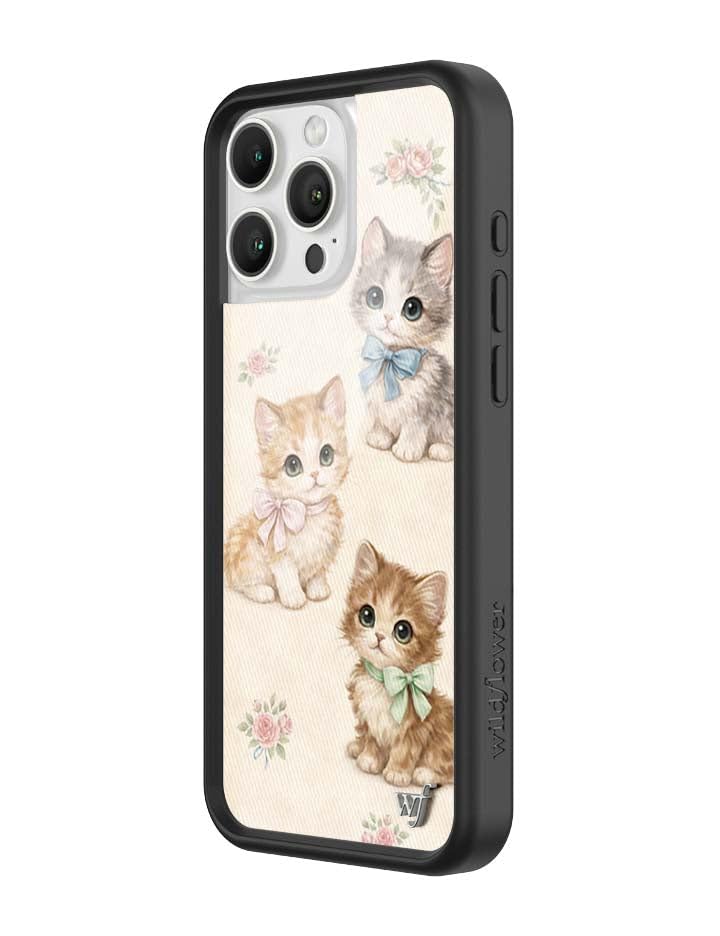 Image of Wildflower Cases - Compatible with iPhone 16 Pro Max | Protective Black Bumper, 6.5ft Drop Test Certified, Women Owned Small Business | Vintage Kittens