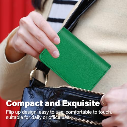 Image of Business Card Holder,PU Leather Business Card Case Color Printing Pattern Card Holder Wallet,Pockets Magnetic Credit Card Holders for Men and Women - Dark Green
