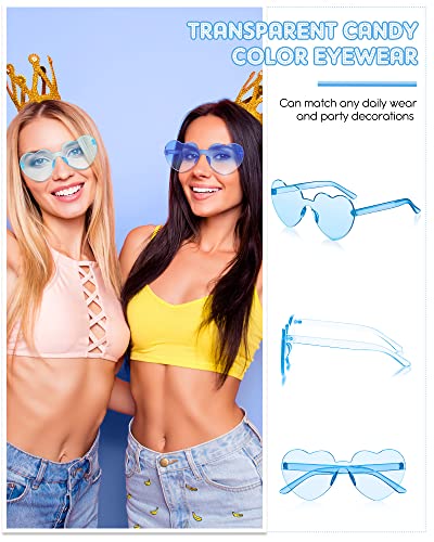 CHENGU 20 Pairs Heart Shape Sunglasses Rimless Heart Glasses Transparent Candy Color Bachelorette Sunglasses Colorful Frameless Glasses Mixed Colors Love Eyewear for Women Cosplay Party Favors 5